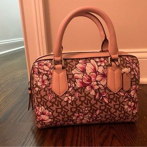 DKNY pink floral leather handbag medium size